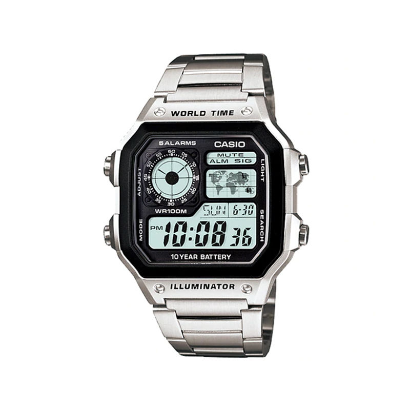 Casio AE-1200WHD-1AVDF Silver Stainless-Steel Multifunctional Men's Watch With Digital Dial- pickaboo